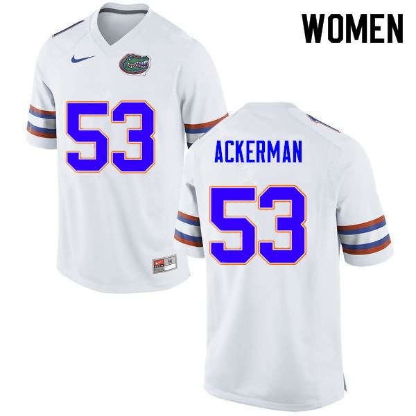 NCAA Florida Gators Brendan Ackerman Women's #53 Nike White Stitched Authentic College Football Jersey PKI3464RT